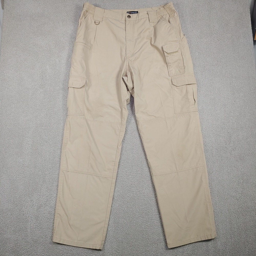 5.11 Tactical Cargo Pants - Men 36x32.5 Khaki - Ripstop Utility Workwear Slick